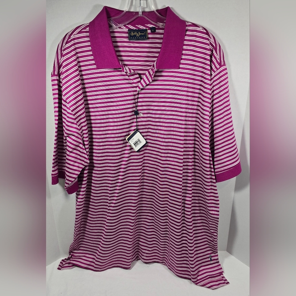 Bobby Jones Players Short Sleeve Striped Polo Shirt Golf Men's XL Purple NWT